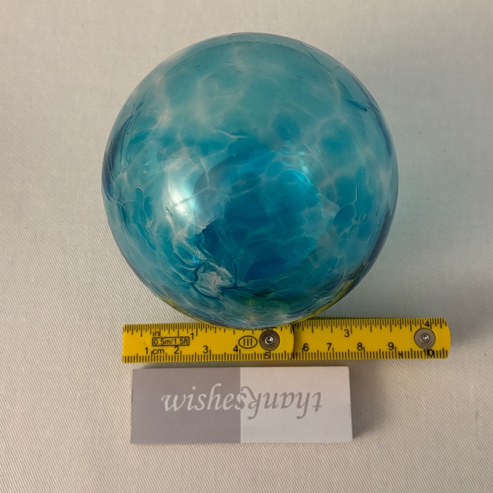 Wishing Ball Gratitude Globe With Note Pads Handblown Glass Crackle Teal Blue - Picture 6 of 6